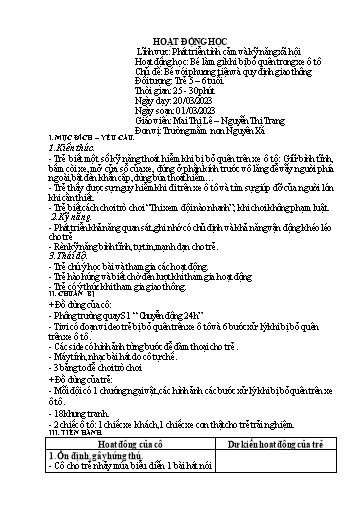 Bài giảng Hoạt động học: Bé làm gì khi bị bỏ quên trong xe ô tô - Chủ đề: Bé với phương tiện và quy định giao thông