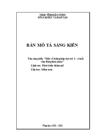Đề thi Một số biện pháp dạy trẻ 3 - 4 tuổi vận động theo nhạc