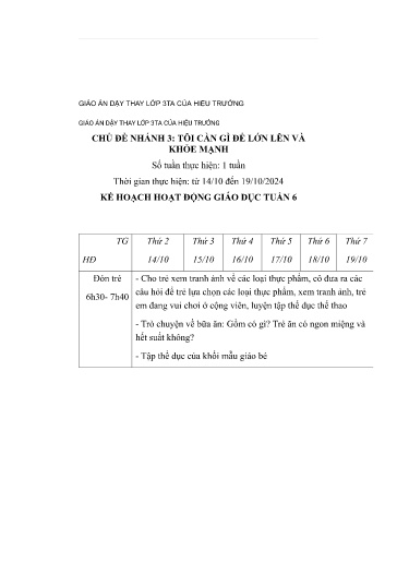 Giáo án Chủ đề nhánh 3: Tôi cần gì để lớn lên và khỏe mạnh