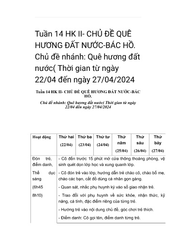 Giáo án Chủ đề quê hương đất nước, Bác Hồ - Chủ đề nhánh: Quê hương đất nước