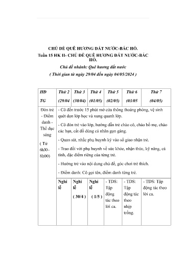 Giáo án Chủ đề Quê hương đất nước - Bác hồ
