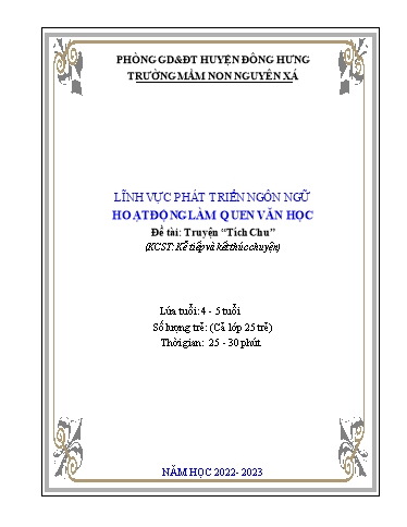Giáo án Hoạt động làm quen văn học - Đề tài: Truyện “tích chu”