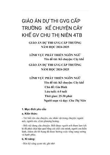 Giáo án Kể chuyện: Cây khế - Chủ đề: Gia Đình
