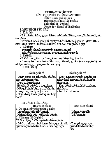 Giáo án Lĩnh vực phát triển nhận thức - Đề tài: Khám phá bột nặn