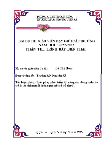 SKKN Biện pháp phát triển kỹ năng vận động tinh cho trẻ 24 - 36 tháng tuổi thông qua một số trò chơi