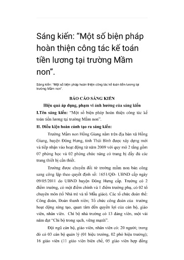 SKKN Một số biện pháp hoàn thiện công tác kế toán tiền lương tại trường Mầm non