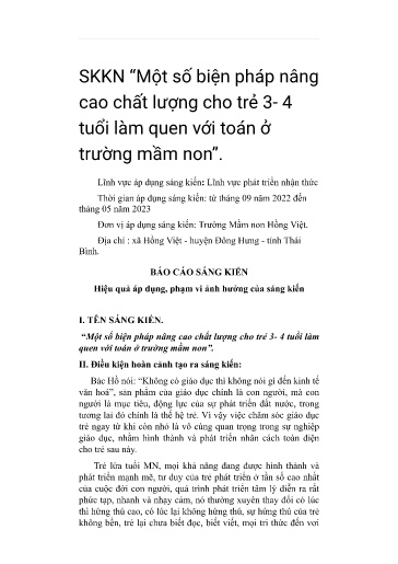SKKN Một số biện pháp nâng cao chất lượng cho trẻ 3 - 4 tuổi làm quen với toán ở trường mầm non