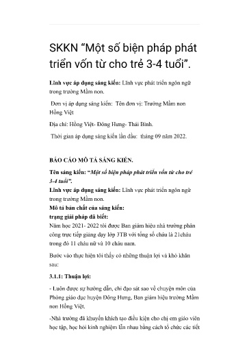 SKKN Một số biện pháp phát triển vốn từ cho trẻ 3 - 4 tuổi