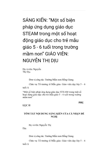 SKKN Một số biện pháp ứng dụng giáo dục STEAM trong một số hoạt động giáo dục cho trẻ mẫu giáo 5 - 6 tuổi trong trường mầm non