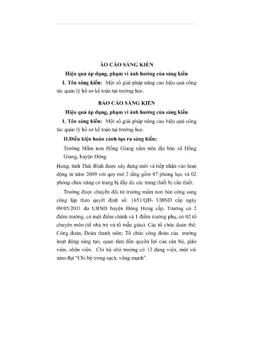 SKKN Một số giải pháp nâng cao hiệu quả công tác quản lý hồ sơ kế toán tại trường học
