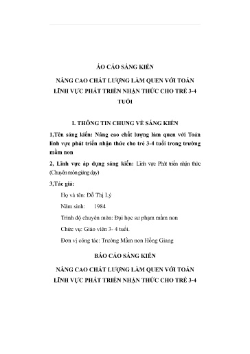 SKKN Nâng cao chất lượng làm quen với Toán lĩnh vực phát triển nhận thức cho trẻ 3 - 4 tuổi trong trường mầm non