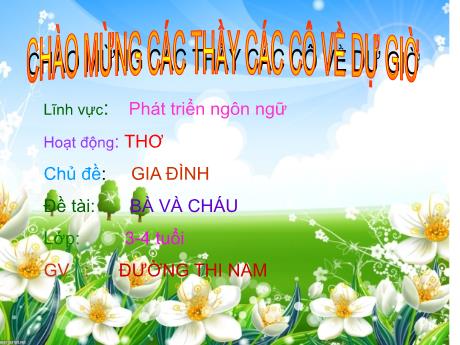 Bài giảng Mầm non Khối Mầm - Chủ đề: Gia đình. Đề tài: Bà và cháu. Lĩnh vực: Phát triển ngôn ngữ - Năm học 2021-2022 - Đường Thị Nam