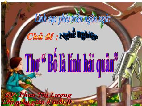 Bài giảng Mầm non Lớp Chồi - Chủ đề: Nghề nghiệp. Đề tài: Thơ “ Bố là lính hải quân”. Lĩnh vực: Phát triển ngôn ngữ - Năm học 2023-2024 - Phan Thị Lượng