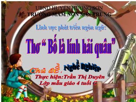 Bài giảng Mầm non Lớp Chồi - Chủ đề: Nghề nghiệp. Đề tài: Thơ Bố là lính hải quân. Lĩnh vực: Phát triển ngôn ngữ - Năm học 2024-2025 - Trần Thị Duyên