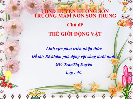 Bài giảng Mầm non Lớp Chồi - Chủ đề: Thế giới động vật. Đề tài: Bé khám phá động vật sống dưới nước. Lĩnh vực: Phát triển nhận thức - Năm học 2024-2025 - Trần Thị Duyên