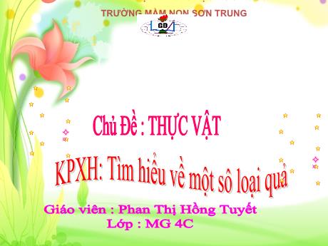 Bài giảng Mầm non Lớp Chồi - Chủ đề: Thực vật. Đề tài: Khám phá xã hội - Tìm hiểu về một sô loại quả - Năm học 2023-2024 - Phan Thị Hồng Tuyết