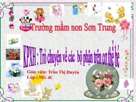 Bài giảng Mầm non Lớp Chồi - Đề tài: Khám phá xã hội - Trò chuyện về các bộ phận trên cơ thể bé - Năm học 2024-2025 - Trần Thị Duyên