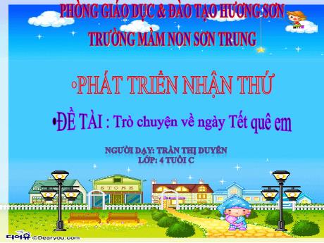 Bài giảng Mầm non Lớp Chồi - Đề tài: Trò chuyện về ngày tết quê em. Lĩnh vực: Phát triển nhận thức - Năm học 2024-2025 - Trần Thị Duyên