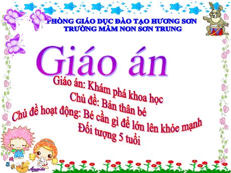 Bài giảng Mầm non Lớp Lá - Chủ đề: Bản thân bé. Chủ đề hoạt động: Bé cần gì để lớn lên khỏe mạnh - Năm học 2024-2025 - Trần Thị Mỹ Hảo
