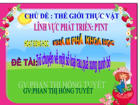 Bài giảng Mầm non Lớp Lá - Chủ đề: Thế giới thực vật. Đề tài: Trò chuyện về một số loại rau, quả xung qunh bé - Năm học 2021-2022 - Phan Thị Hồng Tuyết
