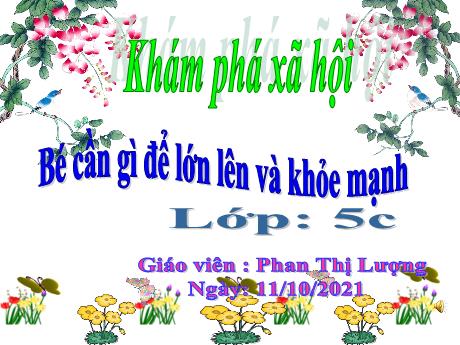 Bài giảng Mầm non Lớp Lá - Đề tài: Bé cần gì để lớn lên và khỏe mạnh. Hoạt động: Khám phá xã hội - Năm học 2021-2022 - Phan Thị Lượng