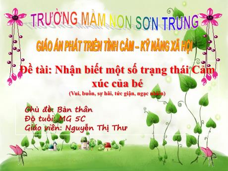 Bài giảng Mầm non Lớp Lá - Đề tài: Nhận biết một số trạng thái Cảm xúc của bé - Năm học 2021-2022 - Nguyễn Thị Thư