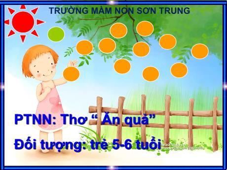 Bài giảng Mầm non Lớp Lá - Đề tài: Thơ “Ăn quả”. Lĩnh vực: Phát triển ngôn ngữ - Năm học 2024-2025 - Trần Thị Mỹ Hảo
