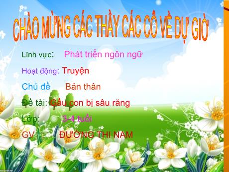 Bài giảng Mầm non Lớp Mầm - Chủ đề: Bản thân. Đề tài: Gấu con bị sâu răng. Lĩnh vực: Phát triển ngôn ngữ - Năm học 2021-2022 - Đường Thị Nam