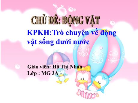 Bài giảng Mầm non Lớp Mầm - Chủ đề: Động vật. Đề tài: Trò chuyện về động vật sống dưới nước. Hoạt động: Khám phá khoa học - Năm học 2024-2025 - Hồ Thị Nhàn