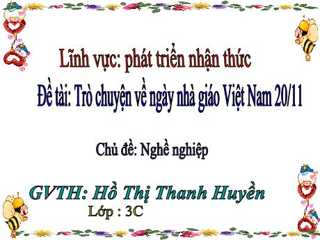 Bài giảng Mầm non Lớp Mầm - Chủ đề: Nghề nghiệp. Đề tài: Trò chuyện về ngày nhà giáo Việt Nam 20/11. Lĩnh vực: Phát triển nhận thức - Năm học 2021-2022 - Hồ Thị Thanh Huyền