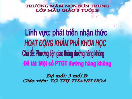 Bài giảng Mầm non Lớp Mầm - Chủ đề: Phương tiện giao thông đường hàng không. Đề tài: Một số phương tiện giao thông đường hàng không. Lĩnh vực: Phát triển nhận thức - Năm học 2024-2025 - Tô Thị Thanh Hoa