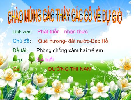 Bài giảng Mầm non Lớp Mầm - Chủ đề: Quê hương - Đất nước - Bác Hồ. Đề tài: Phòng chống xâm hại trẻ em. Lĩnh vực: Phát triển nhận thức - Năm học 2021-2022 - Đường Thị Nam