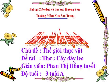 Bài giảng Mầm non Lớp Mầm - Chủ đề: Thế giới thực vật. Đề tài: Thơ Cây dây leo. Lĩnh vực: Phát triển ngôn ngữ - Năm học 2024-2025 - Phan Thị Hồng Tuyết