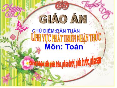Bài giảng Mầm non Lớp Mầm - Chủ điểm: Bản thân. Đề tài: Nhận biết phía trên, phía dưới, phía trước, phía sau. Lĩnh vực: Phát triển nhận thức - Năm học 2024-2025 - Phan Thị Lượng