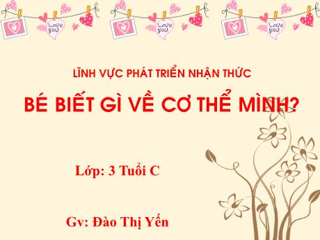 Bài giảng Mầm non Lớp Mầm - Đề tài: Bé biết gì về cơ thể mình. Lĩnh vực: Phát triển nhận thức - Năm học 2024-2025 - Đào Thị Yến