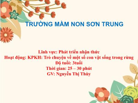 Bài giảng Mầm non Lớp Mầm - Đề tài: Trò chuyện về một số con vật sống trong rừng. Hoạt động: Khám phá khoa học. Lĩnh vực: Phát triển nhận thức - Năm học 2024-2025 - Nguyễn Thị Thùy