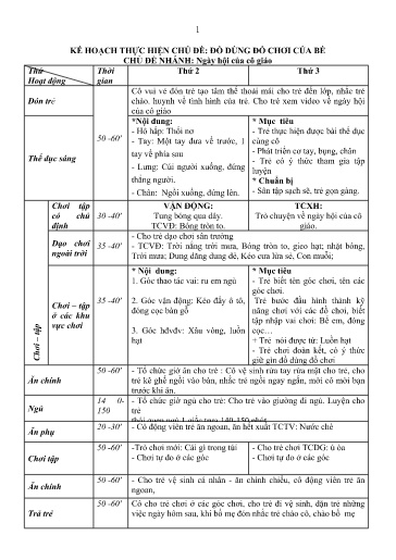 Kế hoạch bài dạy Mầm non Lớp Nhà trẻ - Chủ đề: Đồ dùng đồ chơi của bé - Tuần 10. Chủ đề nhánh: Ngày hội của cô giáo (GV: Đỗ Thị Mai - Trường MN Xã Thanh Chăn)